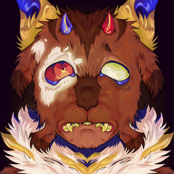 Shaded symmetrical headshot.